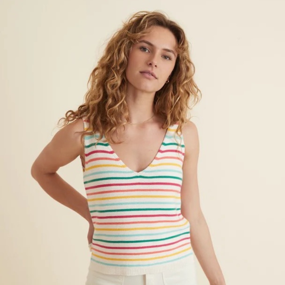 Marine Layer Finley Sweater Tank in Oat Multi Stripe